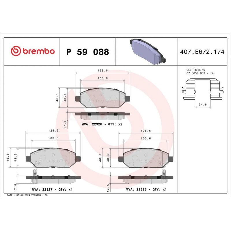 Brembo 4 x Front Brake Pad Set P59088