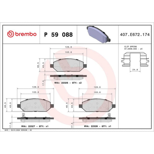Brembo 4 x Front Brake Pad Set P59088