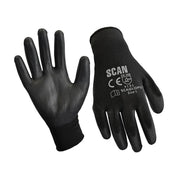 Scan Black PU Coated Gloves - XL (Size 10) (240 Pairs) - SCAGLOPU240X