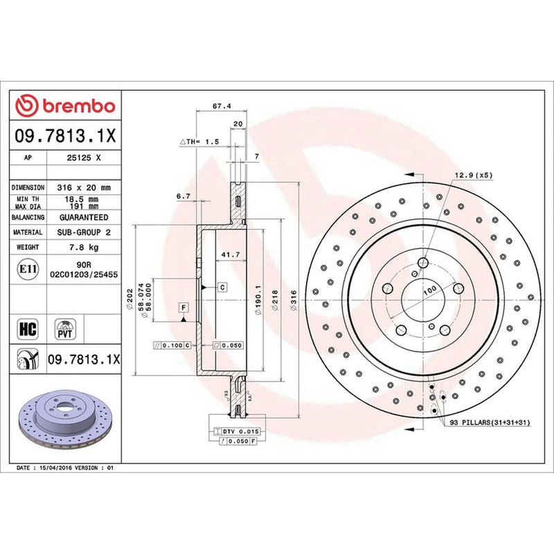 Brembo Xtra 2 x Perforated/Vented Rear Brake Discs 09.7813.1X