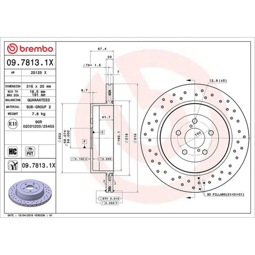 Brembo Xtra 2 x Perforated/Vented Rear Brake Discs 09.7813.1X