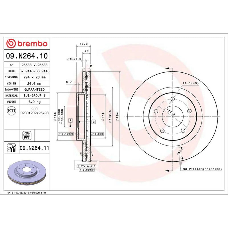 Brembo 2 x Front Brake Discs 09.N264.11