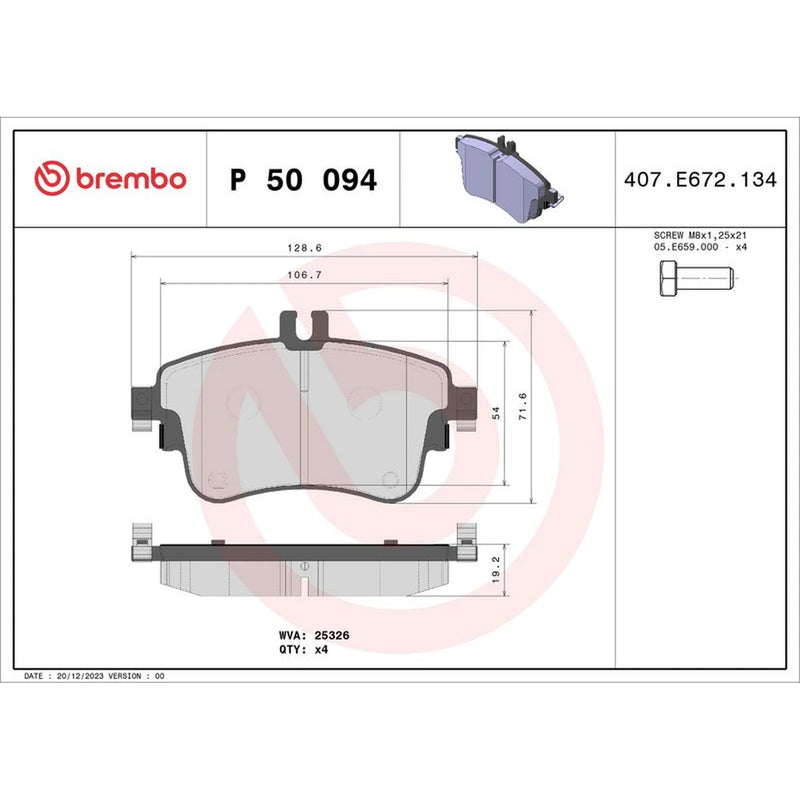 Brembo 4 x Front Brake Pad Set P50094