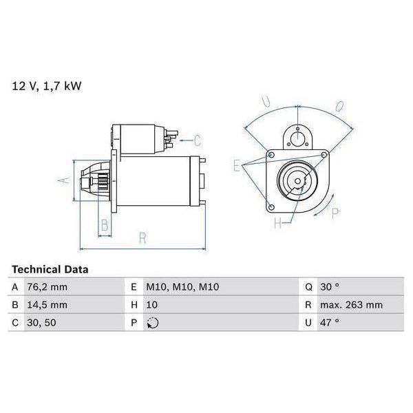 Bosch Reman Starter Motor 1822 0986018220 Bosch  - Town Parts