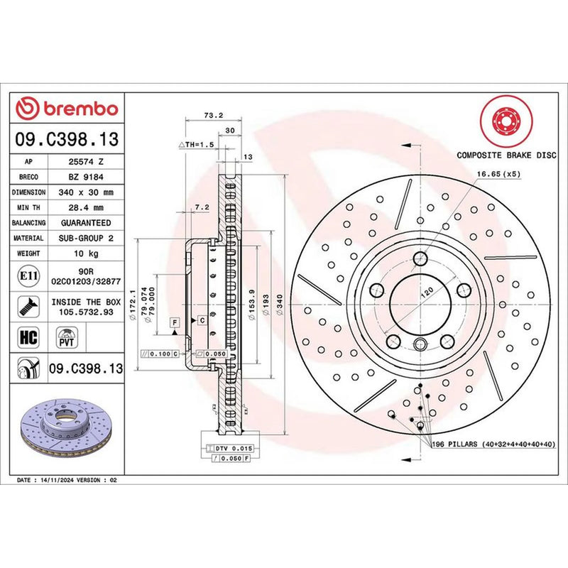 Brembo Aluminium Front Brake Disc Hub Brake Discs 09.C398.13