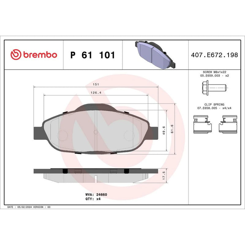 Brembo 4 x Front Brake Pad Set P61101