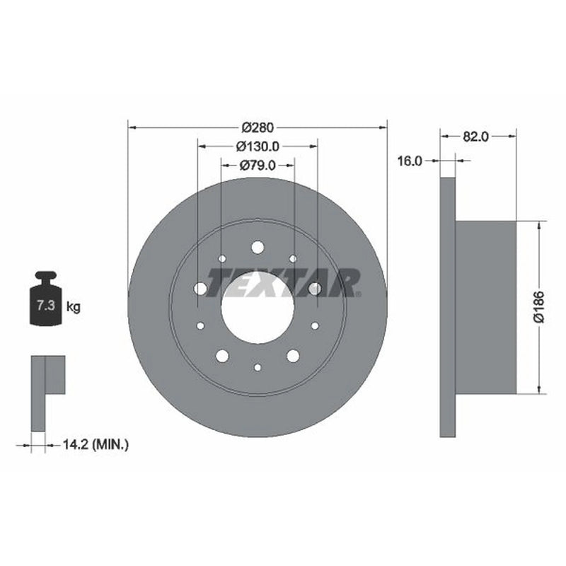 Textar 2 x Solid Rear Brake Discs 92116203