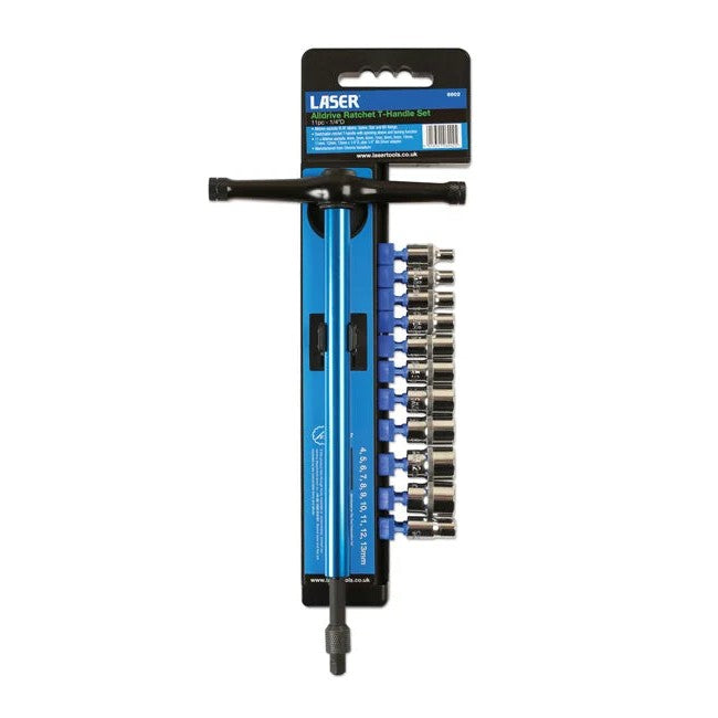 Laser Tools T-Handle Alldrive Socket Set 1/4"D 11pc - PL