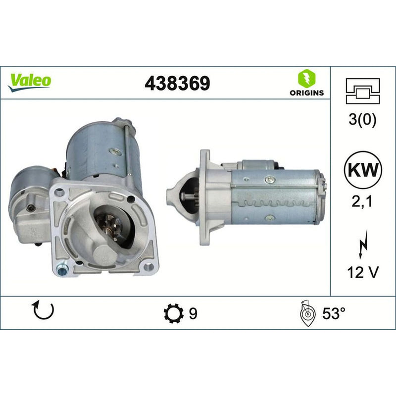 Valeo Starter Motor 12V 2.1kW 9 Teeth 438369