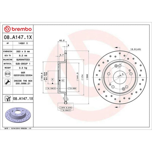 Brembo Xtra 2 x Perforated Rear Brake Discs 08.A147.1X