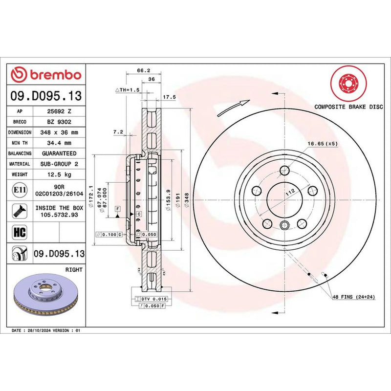 Brembo 2 x Aluminium Front Brake Disc Hub Brake Discs 09.D094.13