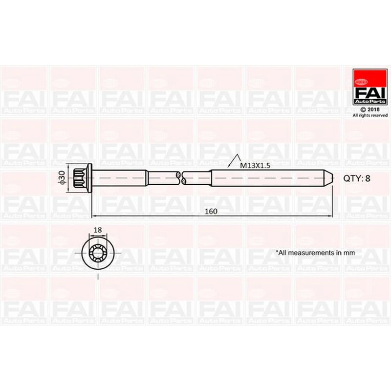 FAI Cylinder Head Bolt Set M13 x 1.5 B1616