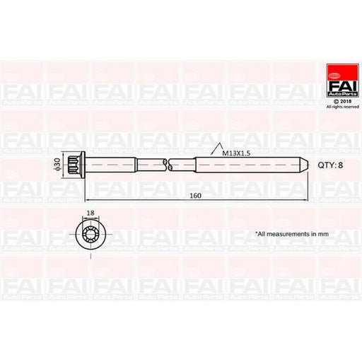 FAI Cylinder Head Bolt Set M13 x 1.5 B1616