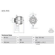 Bosch Car Alternator 12V 0 986 082 900