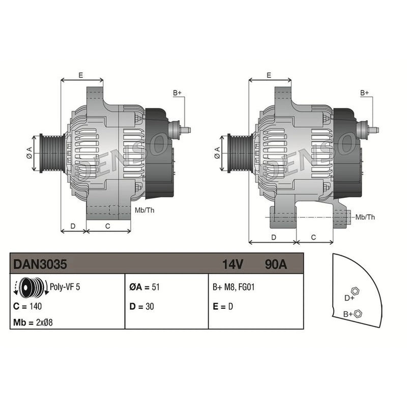 Denso Car Alternator 12V DAN3035