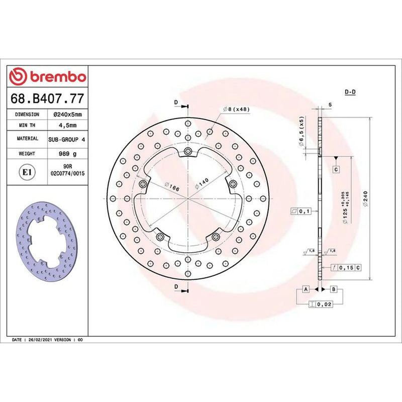 Brembo 2 x Rigid Rear Brake Disc Brake Discs 68B40777