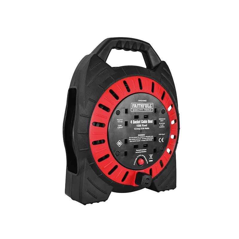 Faithfull Power Plus Semi-Enclosed Cable Reel 240V 13A 4-Socket 10m - XP11-E1