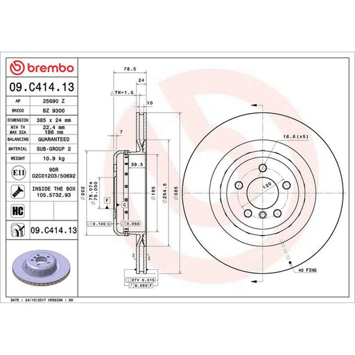 Brembo 2 x Aluminium Rear Brake Disc Hub Brake Discs 09.C414.13