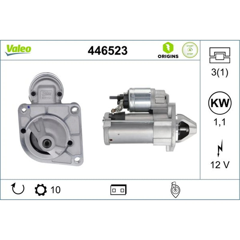 Valeo Starter Motor 12V 1.1kW 10 Teeth 446523