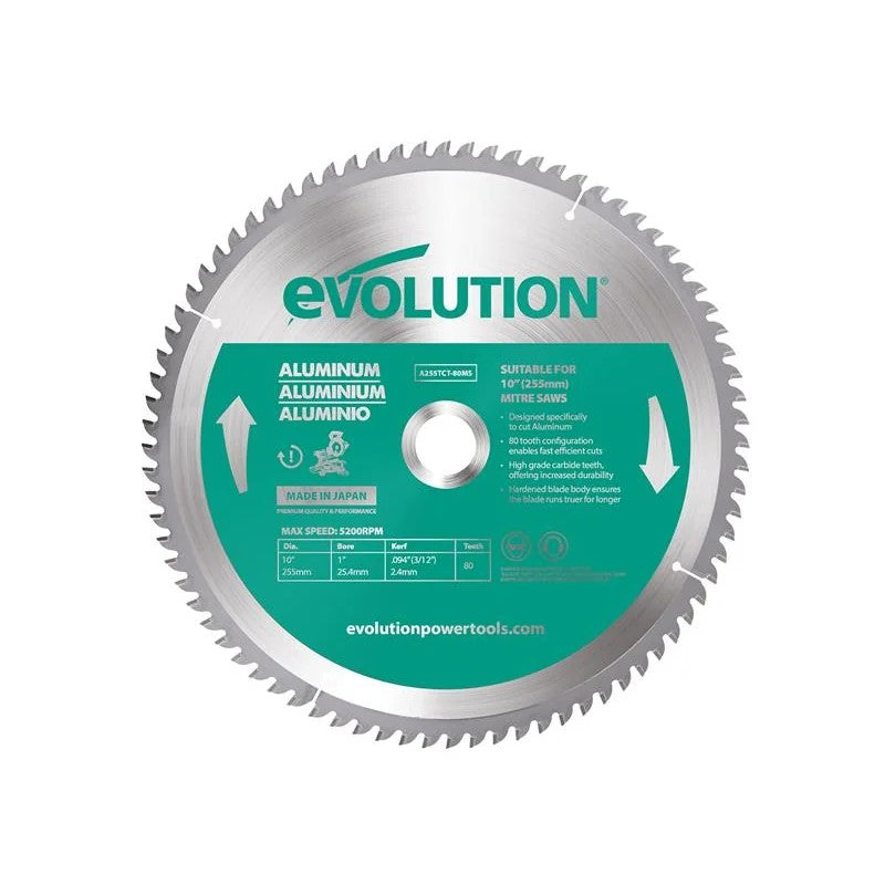 Evolution Aluminium Cutting Mitre Saw Blade 255 x 25.4mm x 80T - A255TCT-80MS