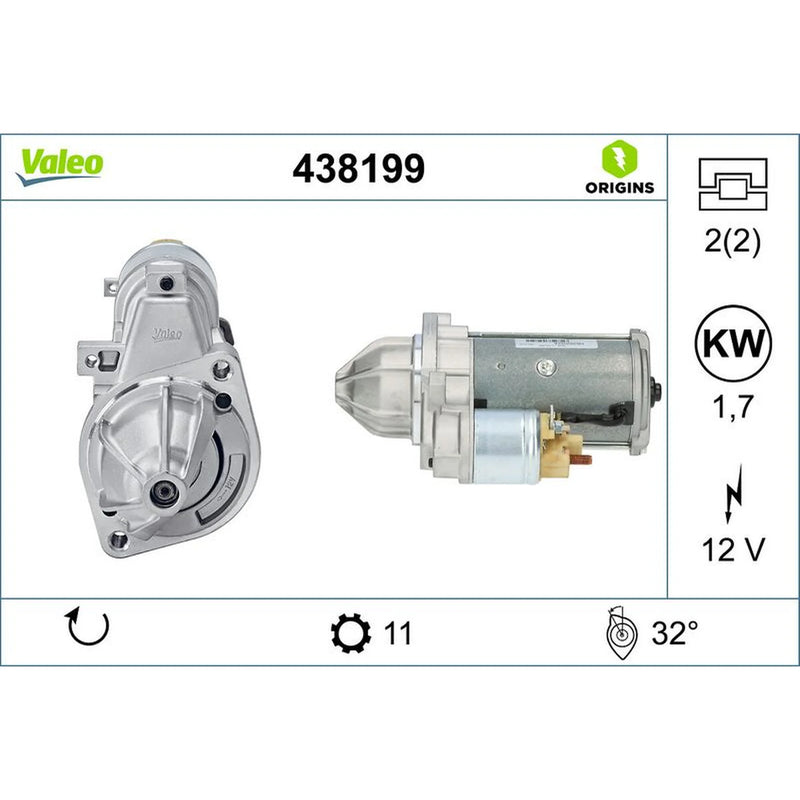 Valeo Starter Motor 12V 1.7kW Teeth 438199