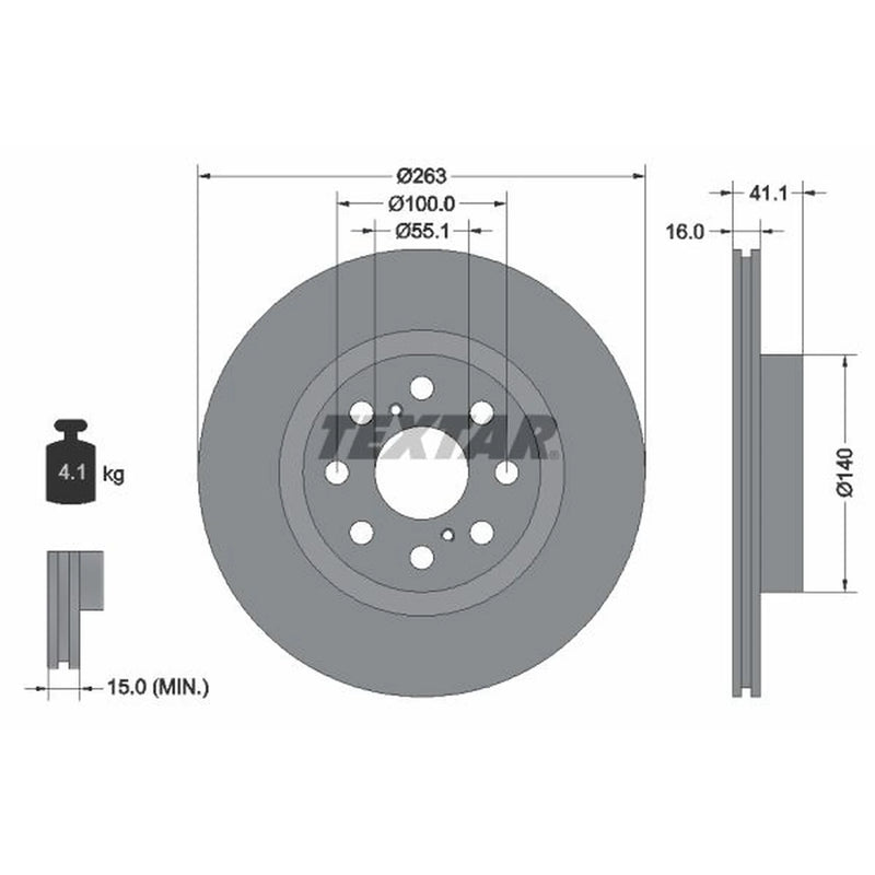 Textar 2 x Internally Vented Rear Brake Discs 92149700