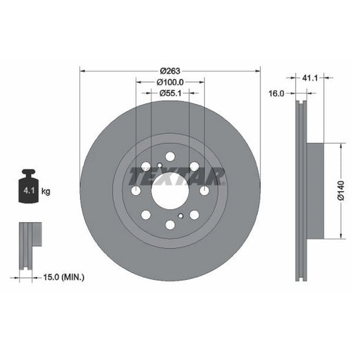 Textar 2 x Internally Vented Rear Brake Discs 92149700