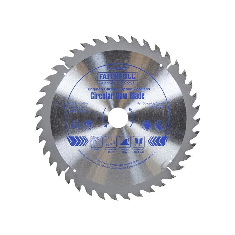 Faithfull TCT Cordless Trimsaw Blade 165 x 20mm x 40T POS - FAIZ1654020C