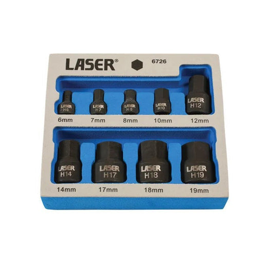 Laser Tools Low Profile Impact Hex Socket Bit Set 1/4"D, 3/8"D 9pc - PL