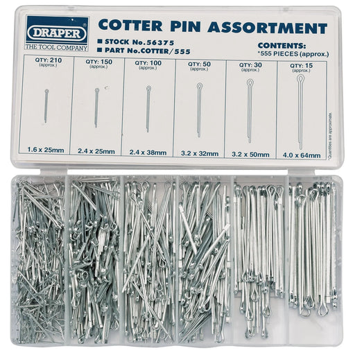 Draper Split Pin Assortment 555 Pieces in Plastic Storage Case