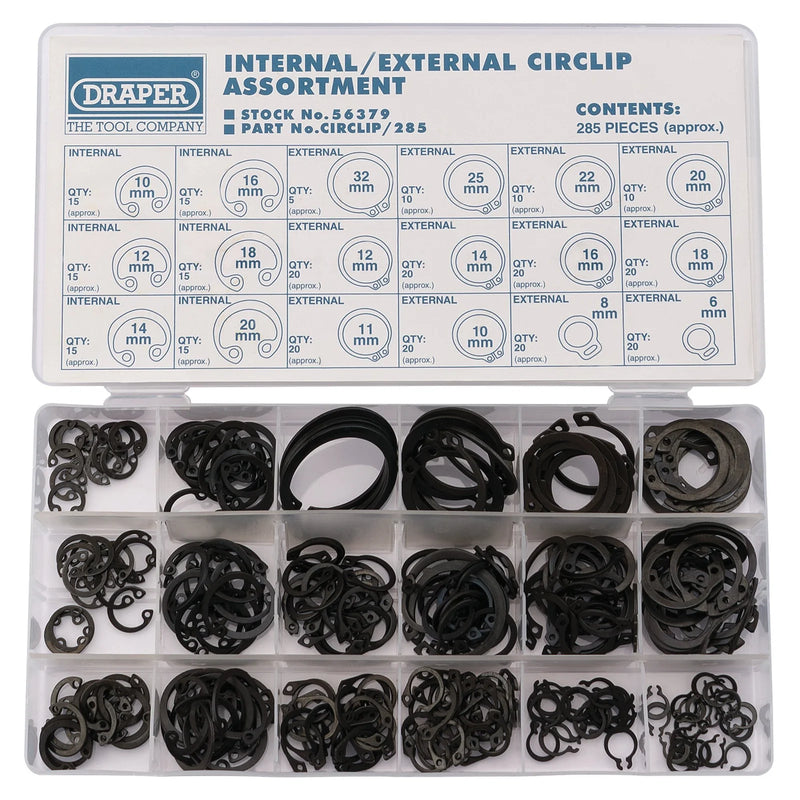 Draper Circlip Assortment 285 Pieces in Storage Case