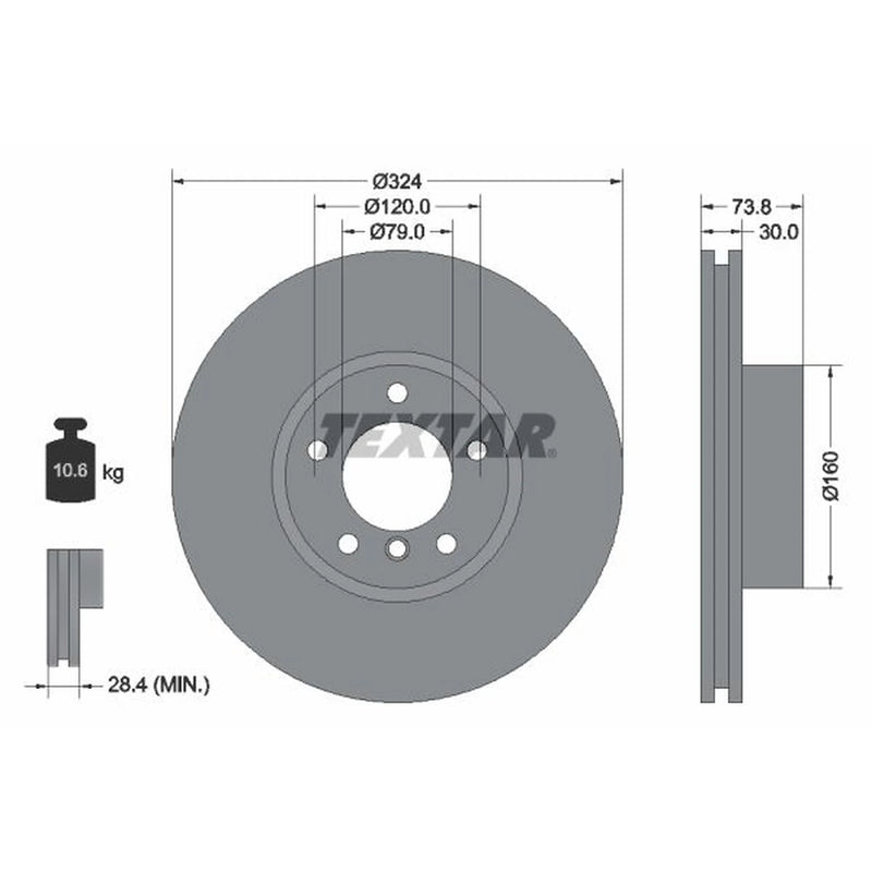 Textar 2 x Internally Vented Front Brake Discs 92107105