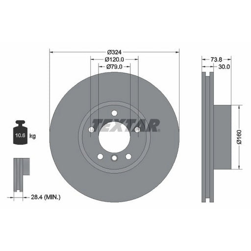 Textar 2 x Internally Vented Front Brake Discs 92107105
