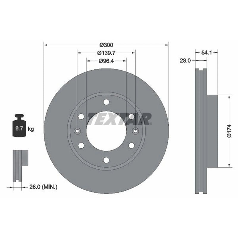 Textar 2 x Internally Vented Front Brake Discs 92164500