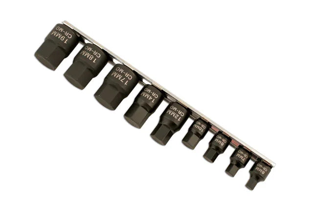Laser Tools Low Profile Impact Hex Socket Bit Set 1/4"D, 3/8"D 9pc - PL