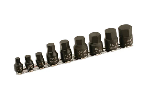 Laser Tools Low Profile Impact AF Hex Socket Bit Set 1/4"D, 3/8"D 9pc - PL