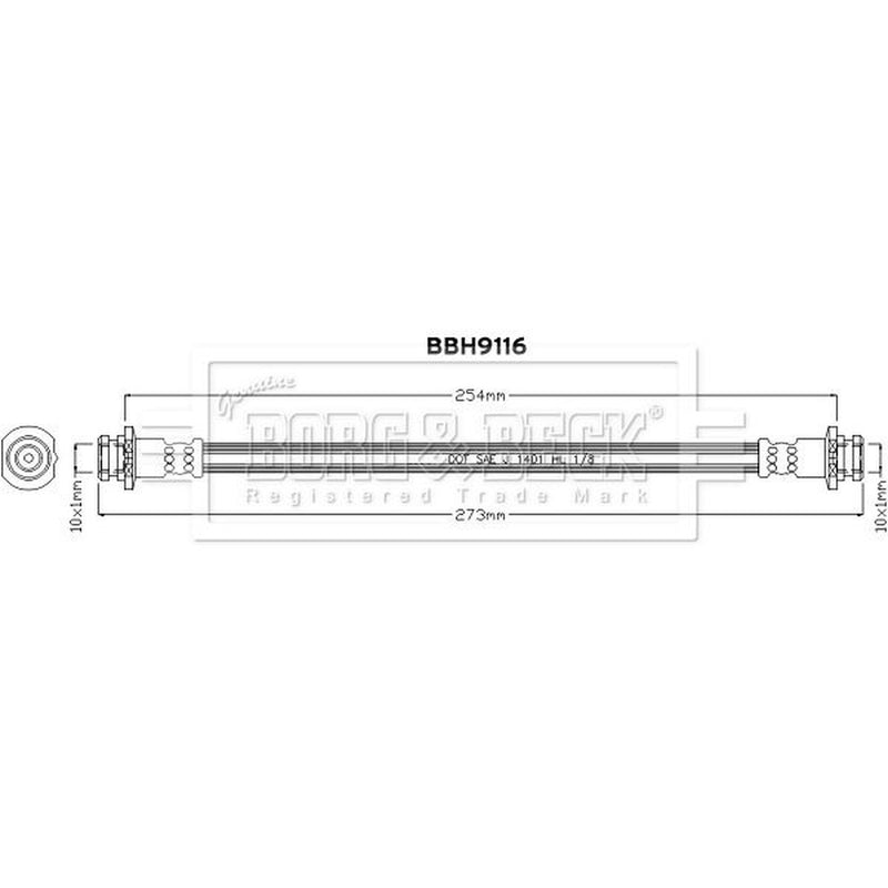 Borg & Beck Brake Hydraulic Hose Line Rear BBH9116
