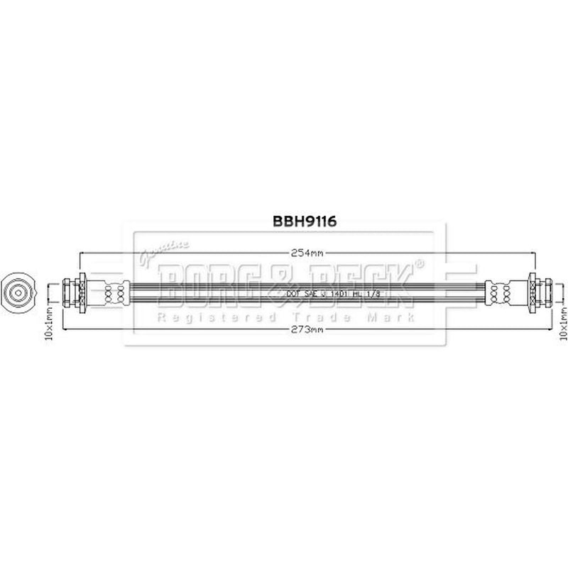 Borg & Beck Brake Hydraulic Hose Line Rear BBH9116