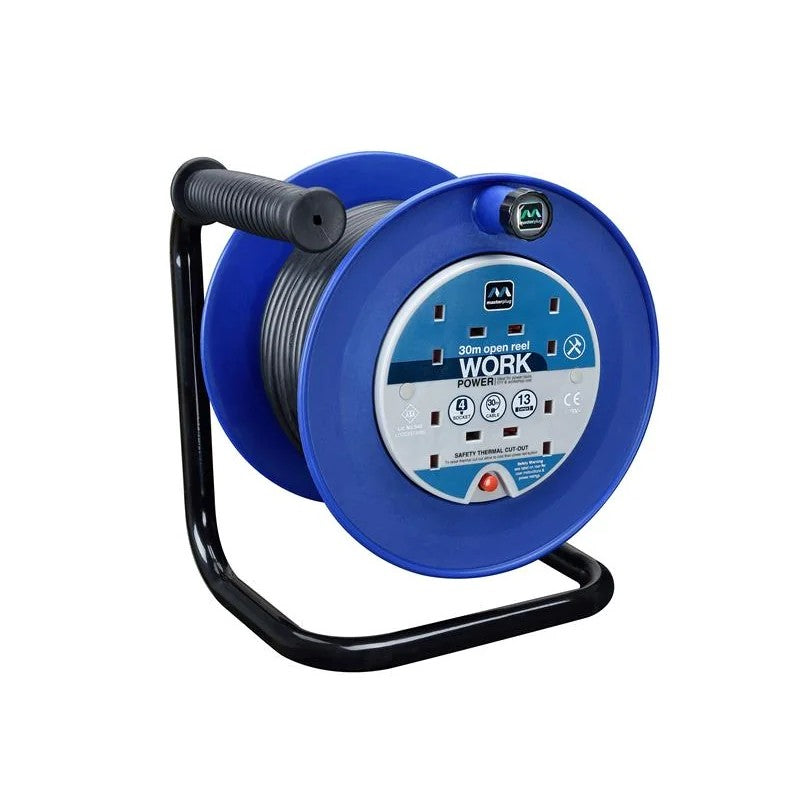 Masterplug Heavy-Duty Cable Reel 240V 13A 4-Socket Thermal Cut-Out 30m