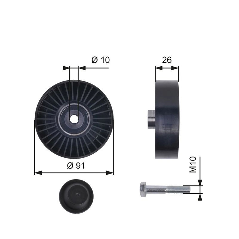 Gates V-Ribbed Belt Deflection/Guide Pulley T36001