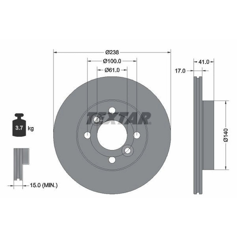 Textar 2 x Vented Front Brake Discs 92350903