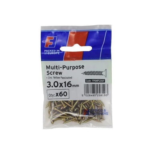 ForgeFix Multi-Purpose Pozi Screw CSK ST ZYP 3.0 x 16mm ForgePack 60