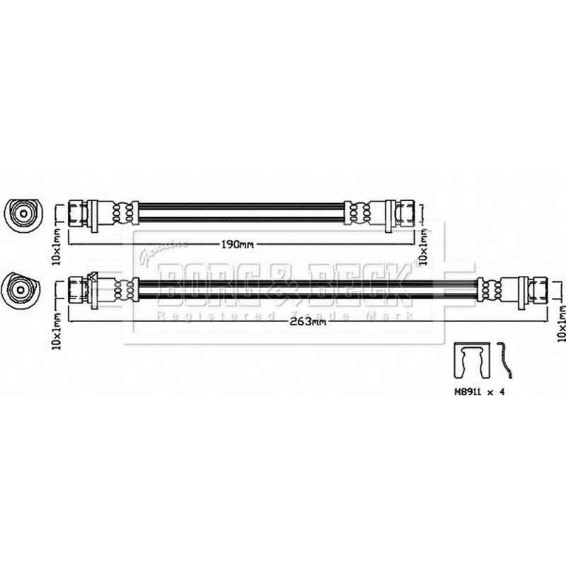 Borg & Beck Brake Hydraulic Hose Line Rear Right BBH8174