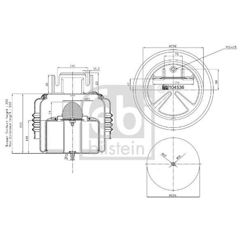 Febi Air Suspension Bellow 258mm Front 104536