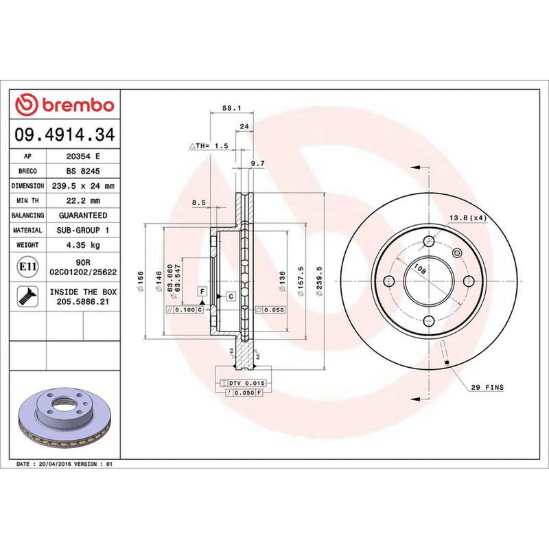 Brembo 2 x Front Brake Discs 09.4914.34
