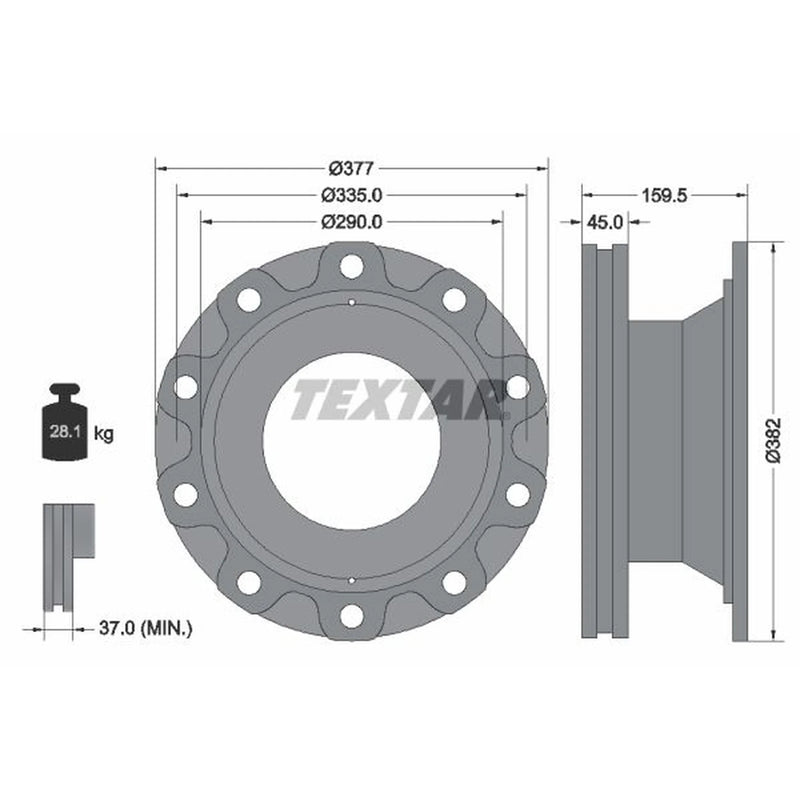 Textar 2 x Internally Vented Brake Discs 93104900