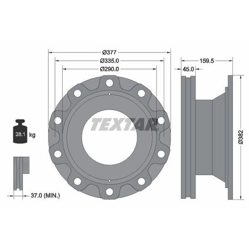 Textar 2 x Internally Vented Brake Discs 93104900