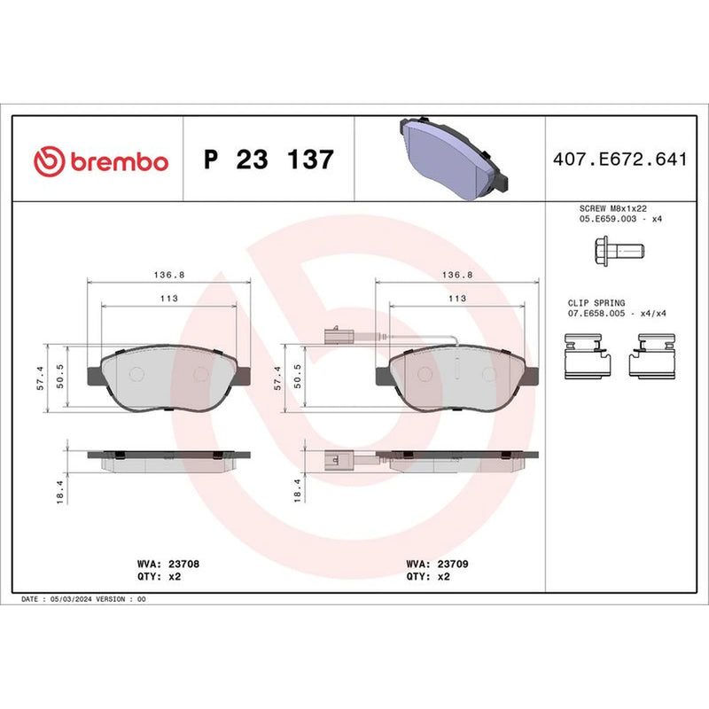Brembo 4 x Front Brake Pad Set P23137