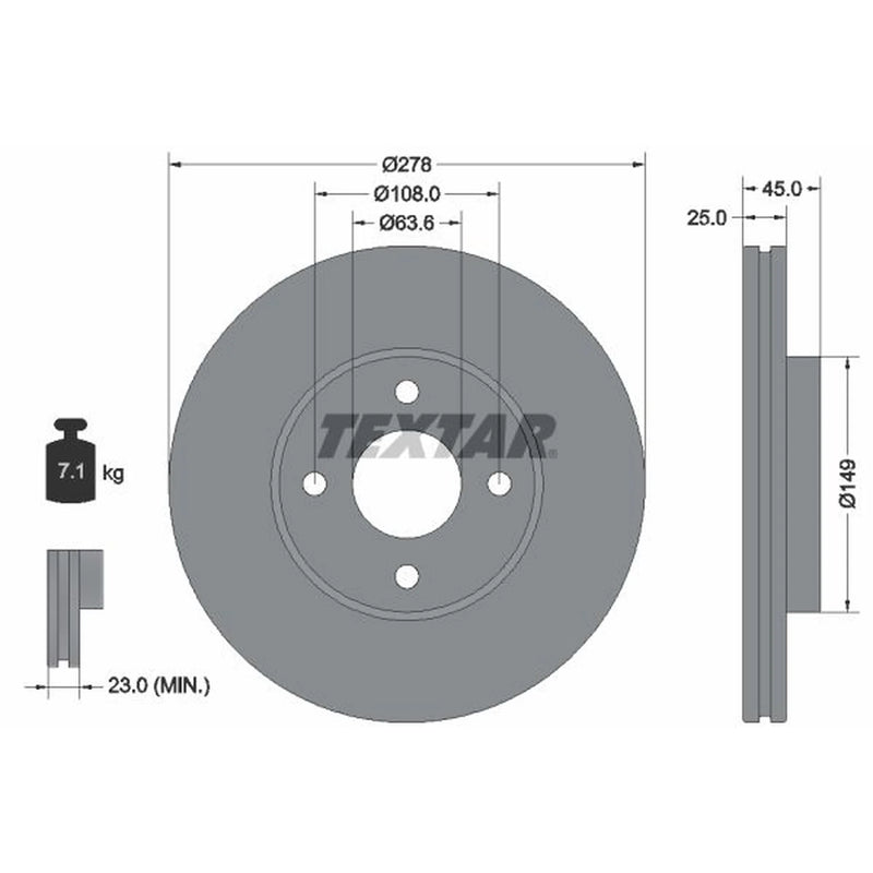 Textar 2 x Internally Vented Front Brake Discs 92159003