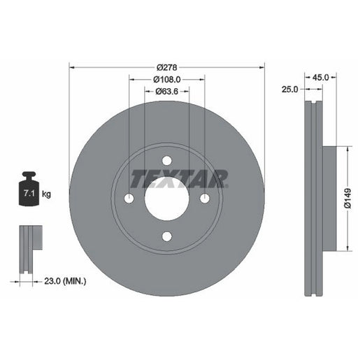 Textar 2 x Internally Vented Front Brake Discs 92159003